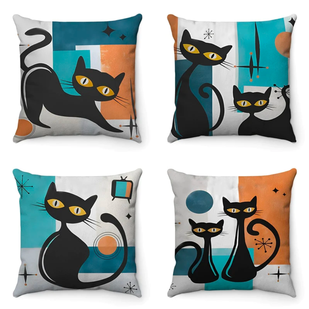 Black Retro Cushion Covers