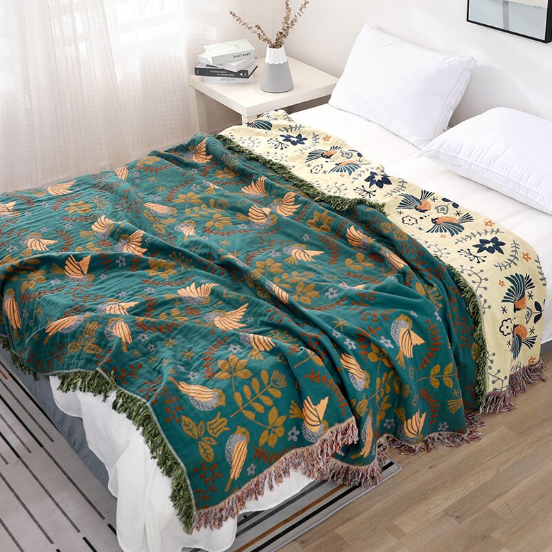 Reversible Swedish Bird Throw Blanket