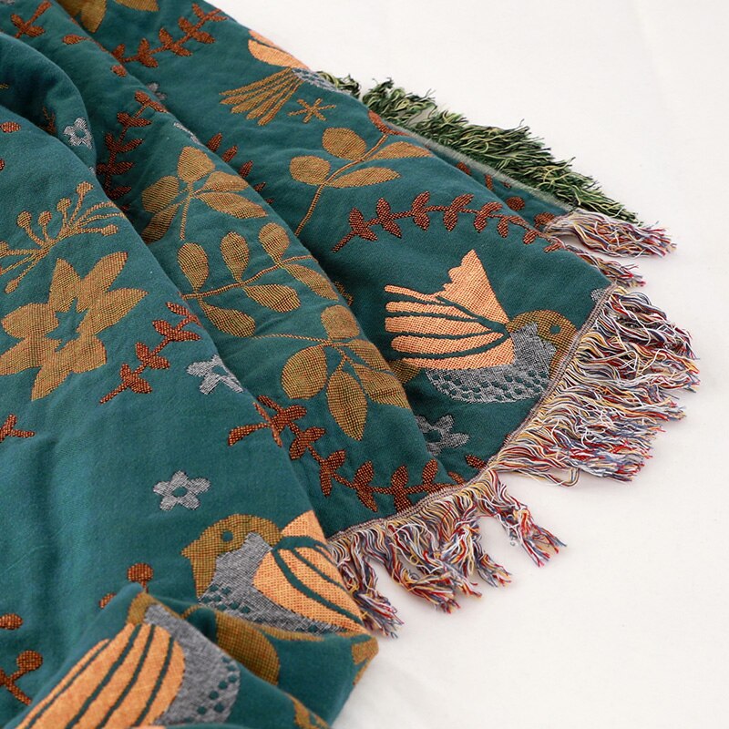 Reversible Swedish Bird Throw Blanket