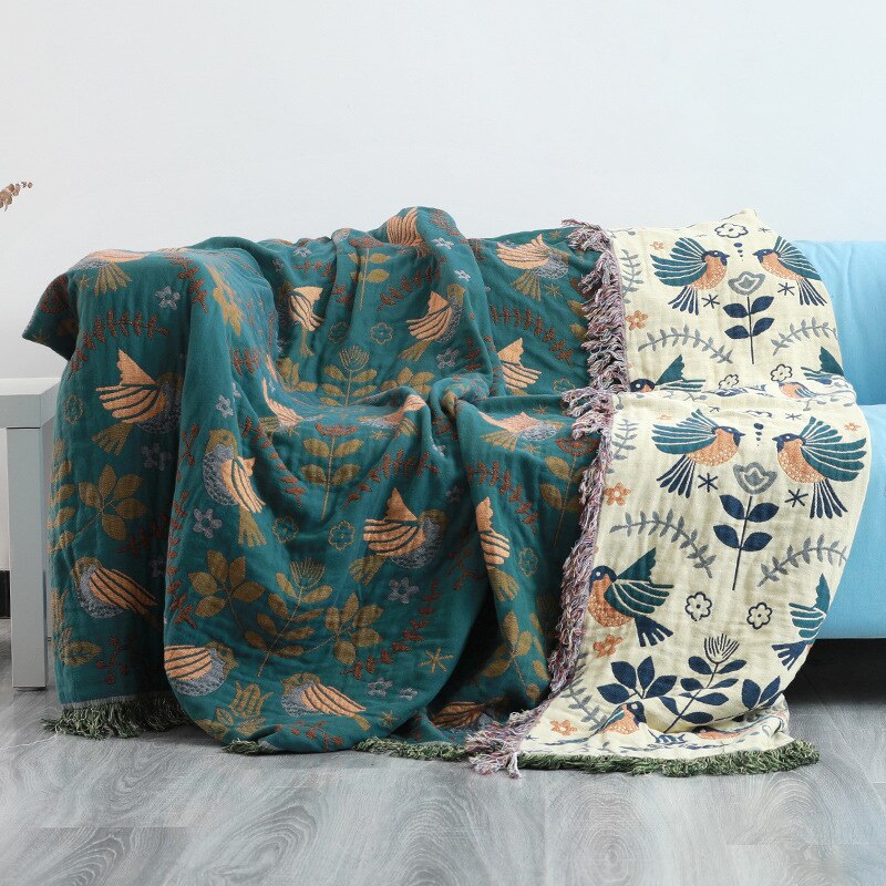 Reversible Swedish Bird Throw Blanket