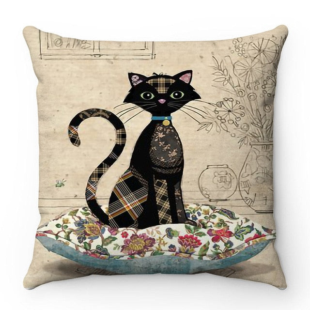 1960s Vintage Black Cat Cushion Covers