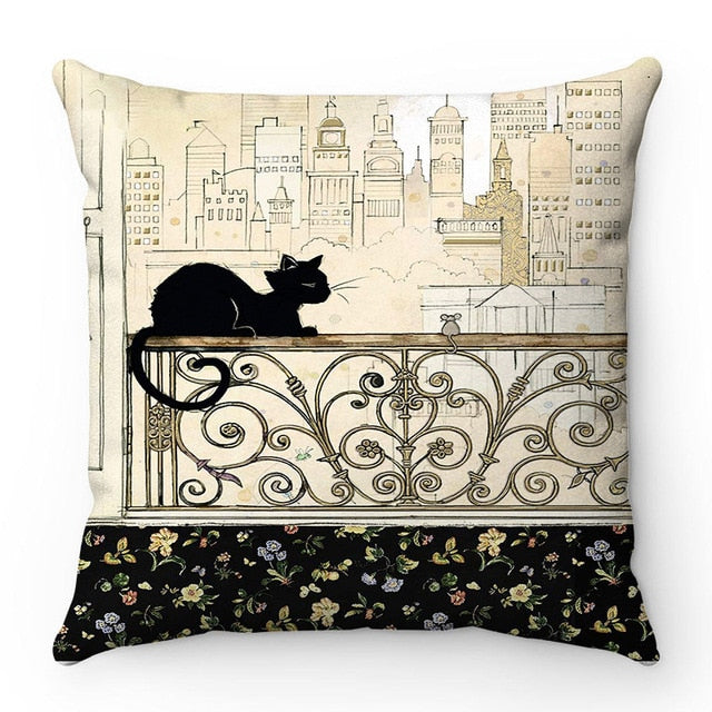 1960s Vintage Black Cat Cushion Covers