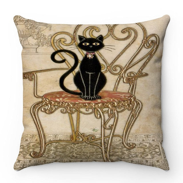 1960s Vintage Black Cat Cushion Covers